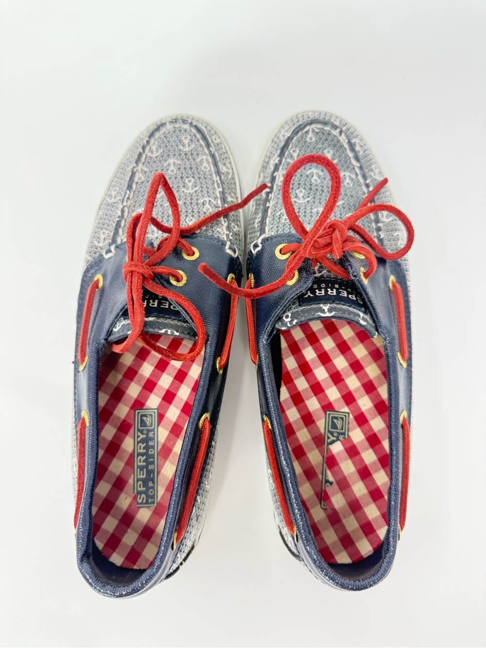 Sperry Boat Shoes with Anchor Print on Navy Canvas